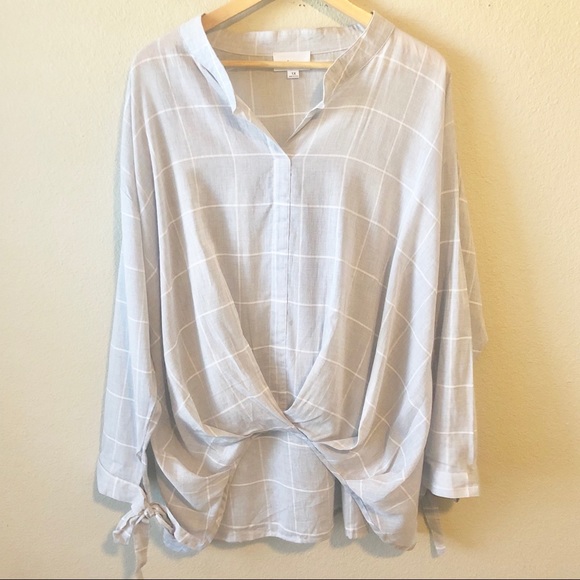 Fyve Tops - Fyve plaid knit front blouse